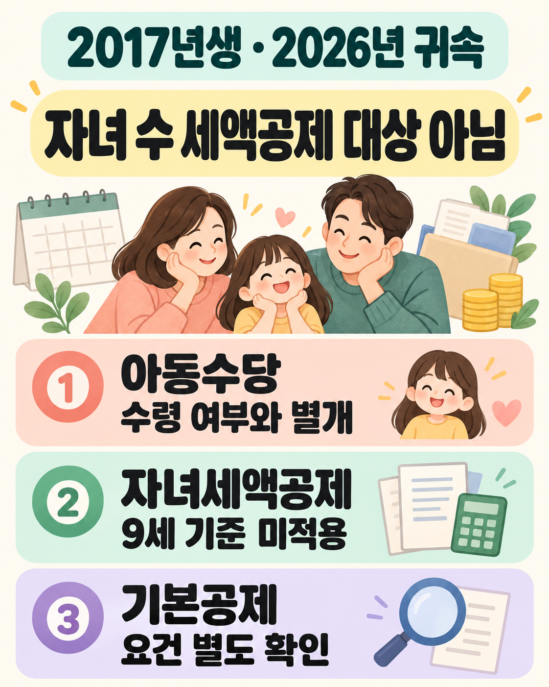 2017년생의 2026년 귀속 공제 기준을 구분한 자체 요약도